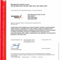 Rhomberg Sersa Rail Tec AG ISO-Certificate 9001 14001 45001