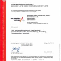 Rhomberg Sersa Bahntechnik GmbH (AT) ISO-Zertifikat 9001 14001 45001