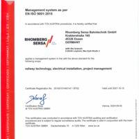 Rhomberg Sersa Bahntechnik GmbH (DE) ISO-Certificate 9001