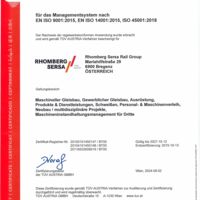 ISO 9001 QM, ISO 14001 UM, ISO 45001 SGM Rhomberg Sersa Rail Group