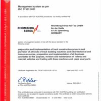 Rhomberg Sersa RailTec GmbH ISO-Certificate 37301