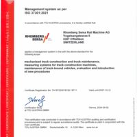 Rhomberg Sersa Rail Machine AG ISO-Certificate 37301
