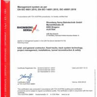 Rhomberg Sersa Bahntechnik GmbH (AT) ISO-Certificate 9001 14001 45001