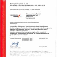 Rhomberg Sersa Rail AG ISO-Certificate 9001 14001 45001