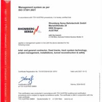 Rhomberg Sersa Bahntechnik GmbH (AT) ISO-Certificate 37301