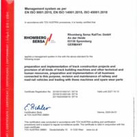 Rhomberg Sersa RailTec GmbH ISO-Certificate 9001 14001 45001