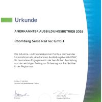 Rhomberg Sersa RailTec Urkunde Ausbildungsbetrieb 2026