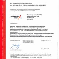 Rhomberg Sersa Rail AG ISO-Zertifikat 9001 14001 45001